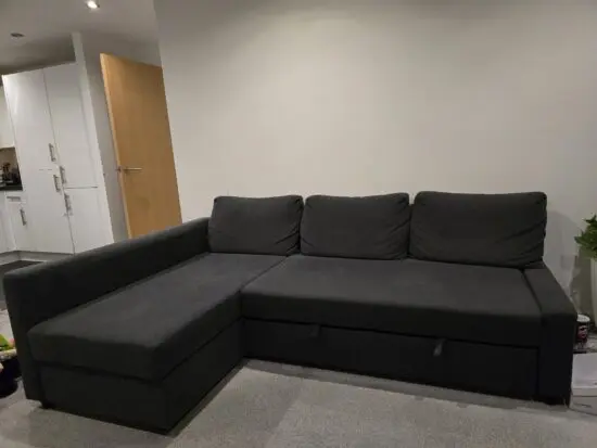 FRIHETEN Corner sofa-bed with storage, Skiftebo dark