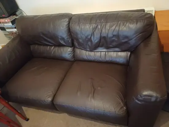 2 seater leather sofa brown