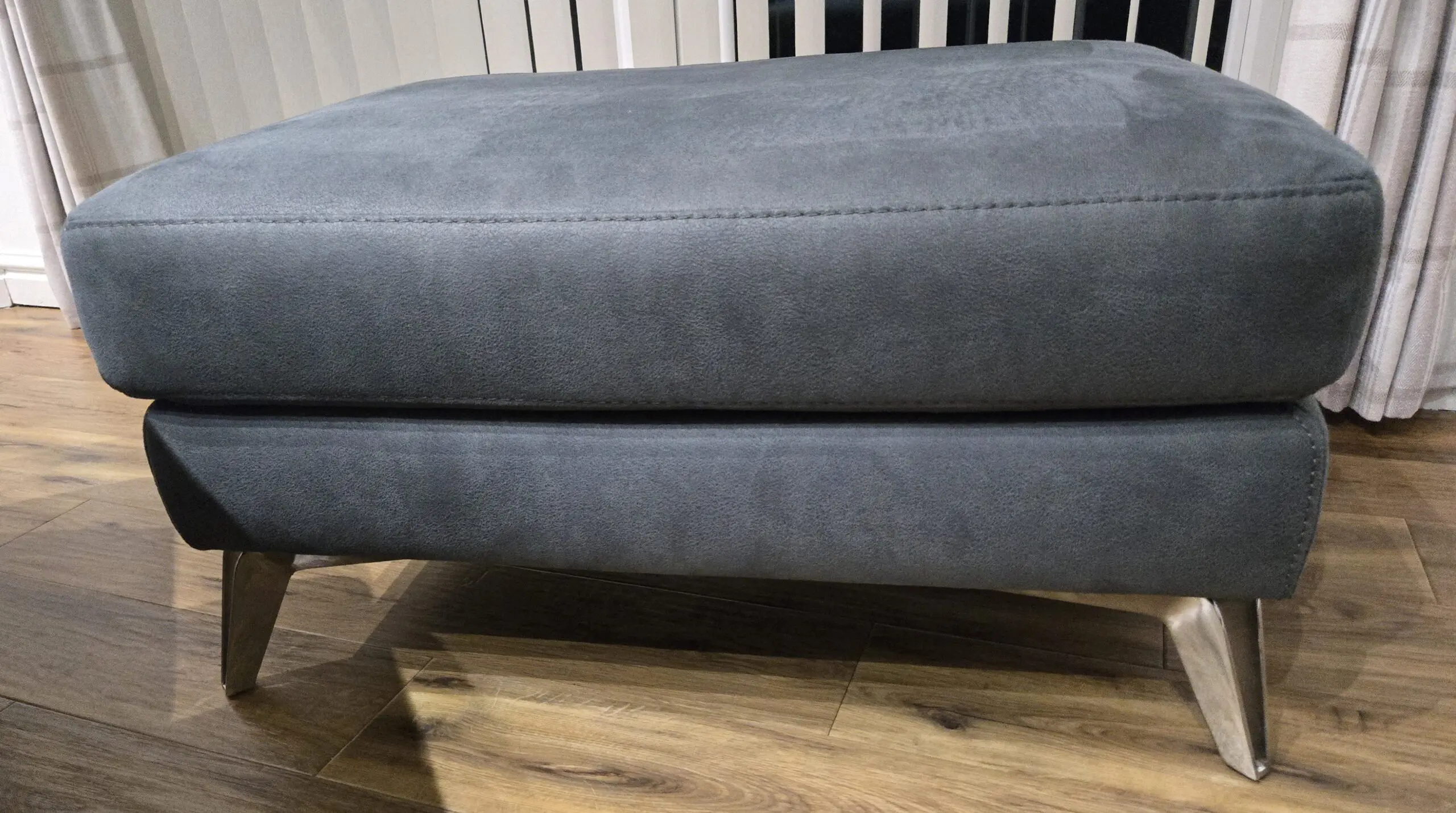 Left hand corner sofa in Teal, 4 seater with battery powered recliner plus footstool in same colour / fabric