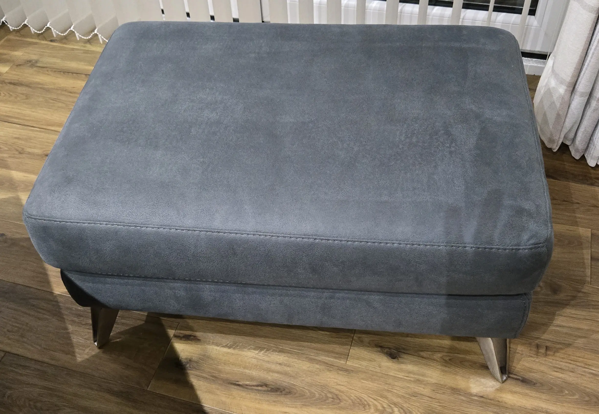 Left hand corner sofa in Teal, 4 seater with battery powered recliner plus footstool in same colour / fabric