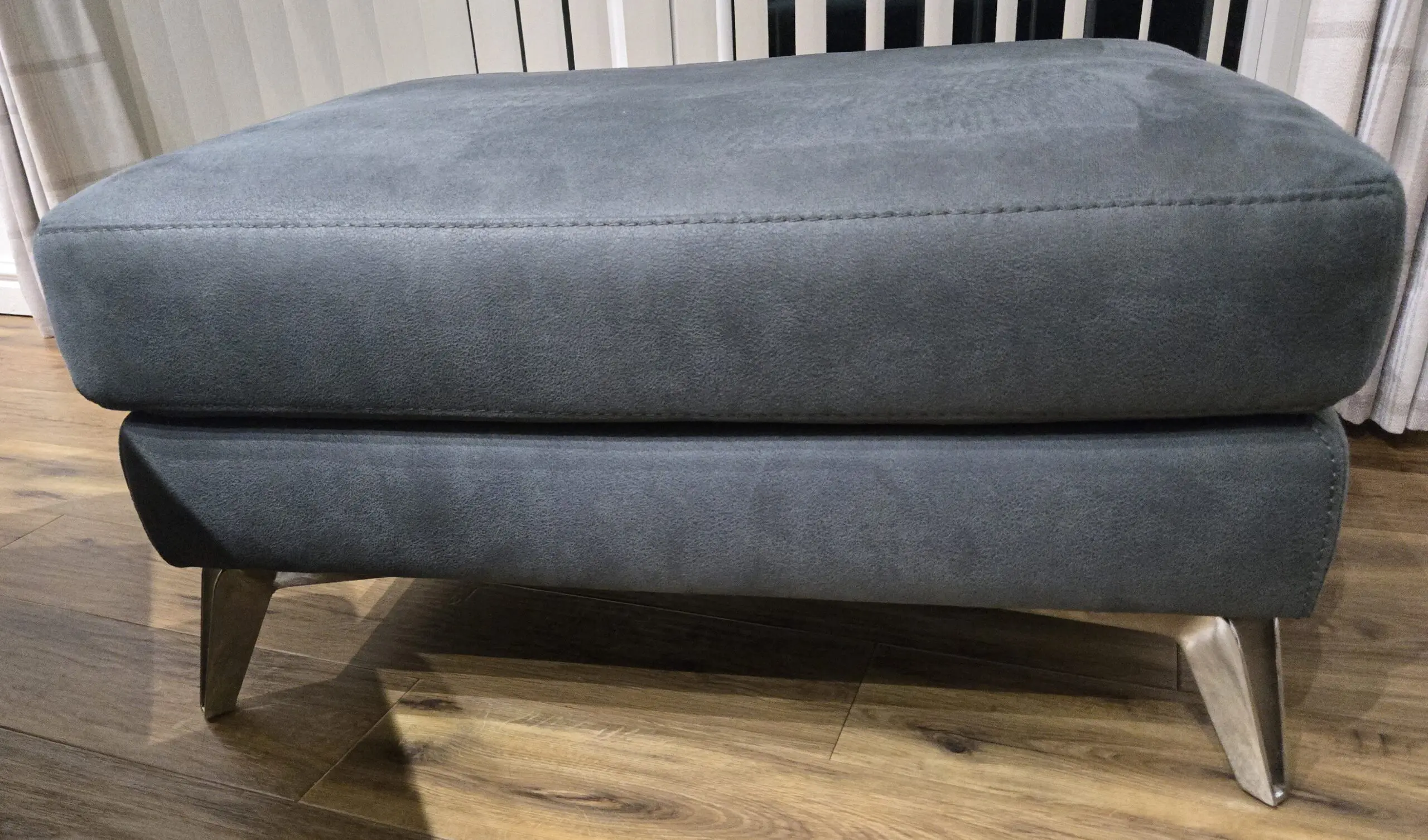 Left hand corner sofa in Teal, 4 seater with battery powered recliner plus footstool in same colour / fabric