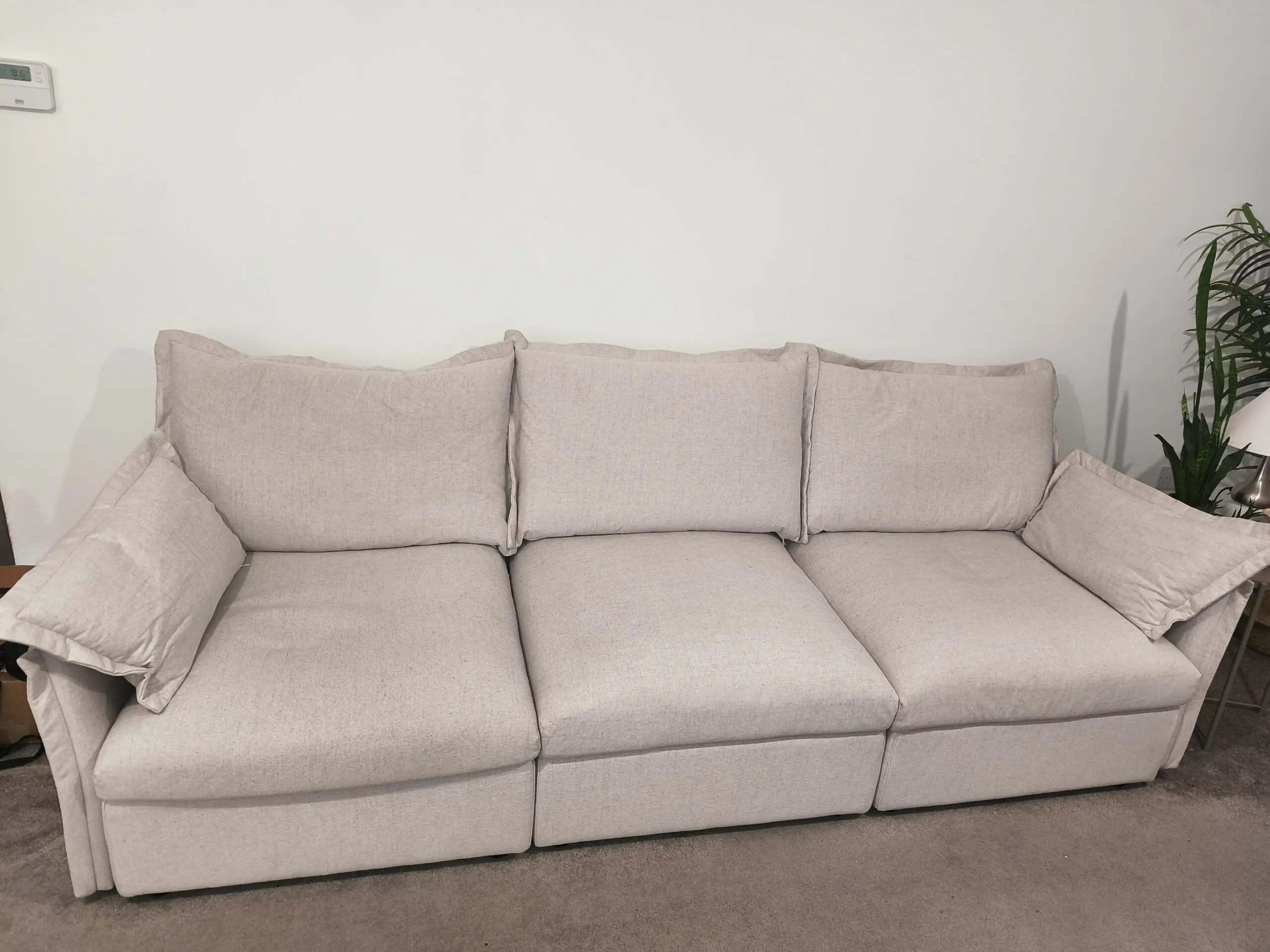 Daals Byron Pillow Edge Beige Fabric Modular Sofa, 3-Seater