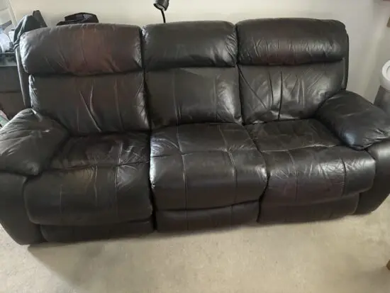 3 seater leather electric recliner dark brown fully working