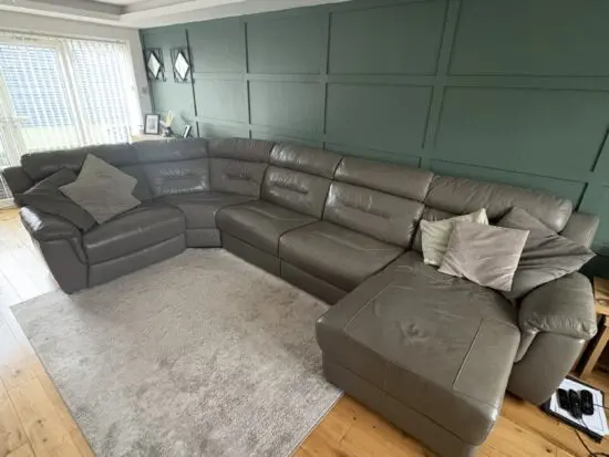 SCS GREY LEATHER CORNER SOFA WITH CHAISE & RECLINER