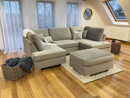 DFS Grey U Shape Cinema Sofa with Matching Footstool