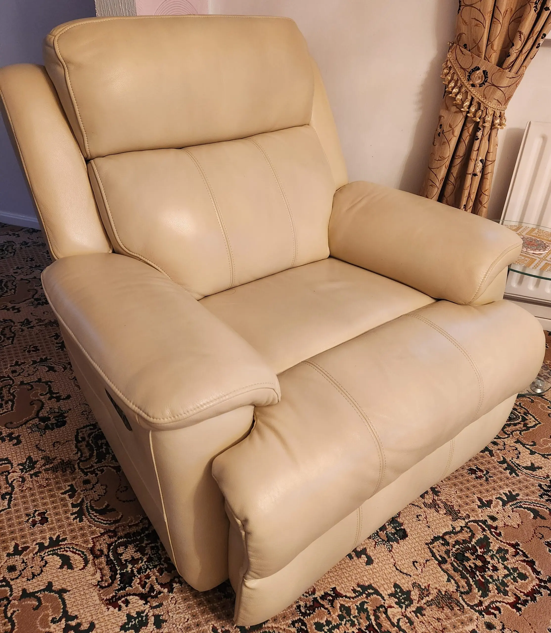 Beige Leather 3 seater with 1 chair Recliner Sofas