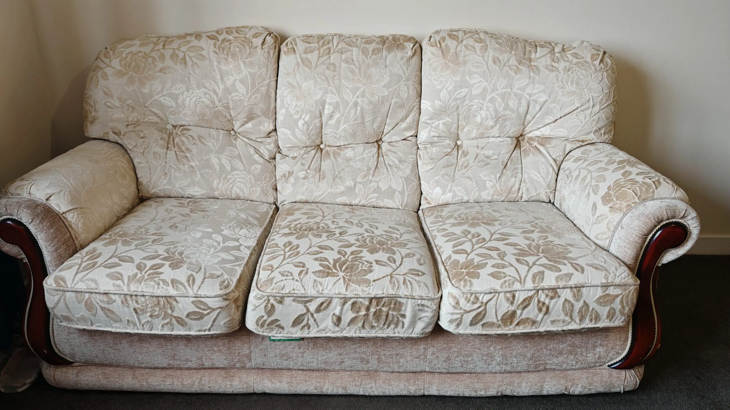 Beige/oatmeal 3-Seater Fabric Sofa – Good Condition