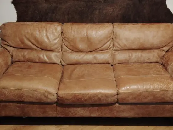 DFS Leather 3 seater tan sofa