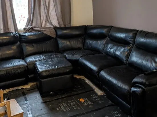 DFS black leather 'trek' corner sofa