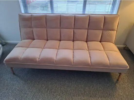 MADE dusky pink velvet click clack sofa bed
