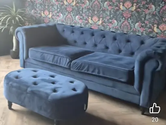 Blue velvet chesterfield