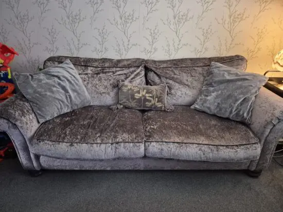 DFS Crushed velvet Silver 3 seater sofa