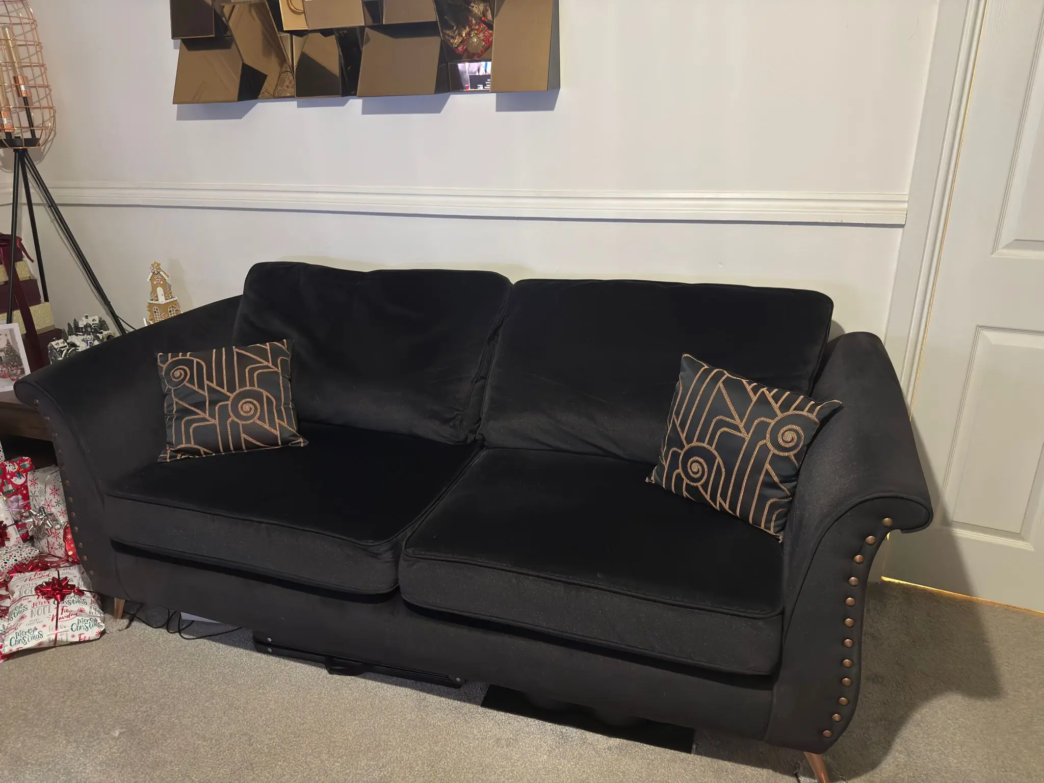 SCS Black Velvet Sofa