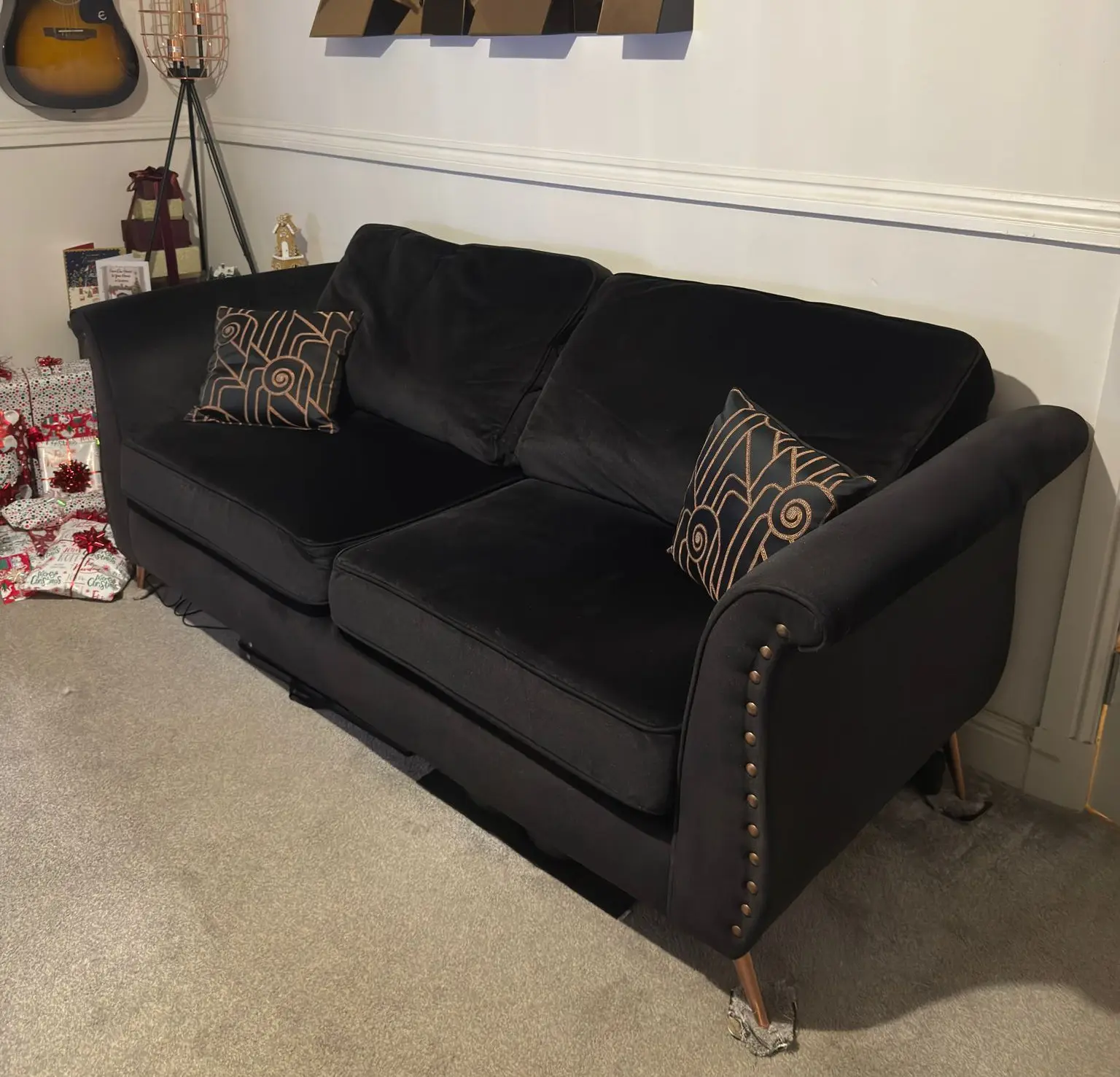 SCS Black Velvet Sofa