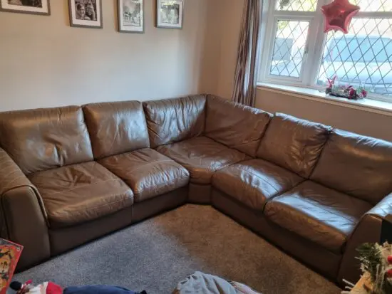 Sofology Mezzini sofaTaupe (grey/brown) leather corner modular sofa. 5 seats removable back and arms.