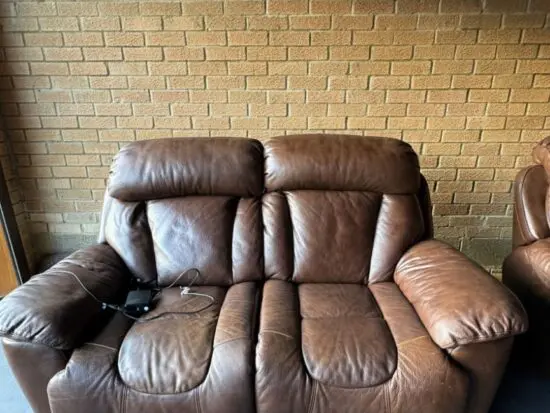 DFS Brown Leather Sofa with Electric Recliner