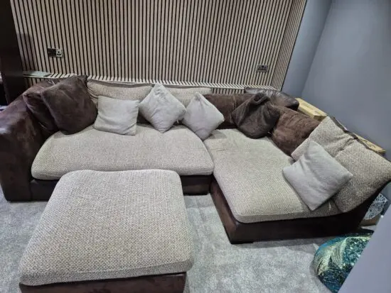 DFS beige and brown corner sofa