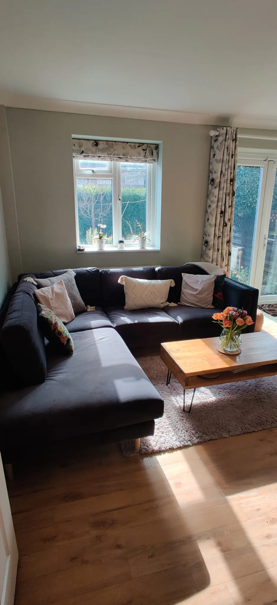 Grey left-hand corner sofa in aquaclean velvet, Rose and Grey