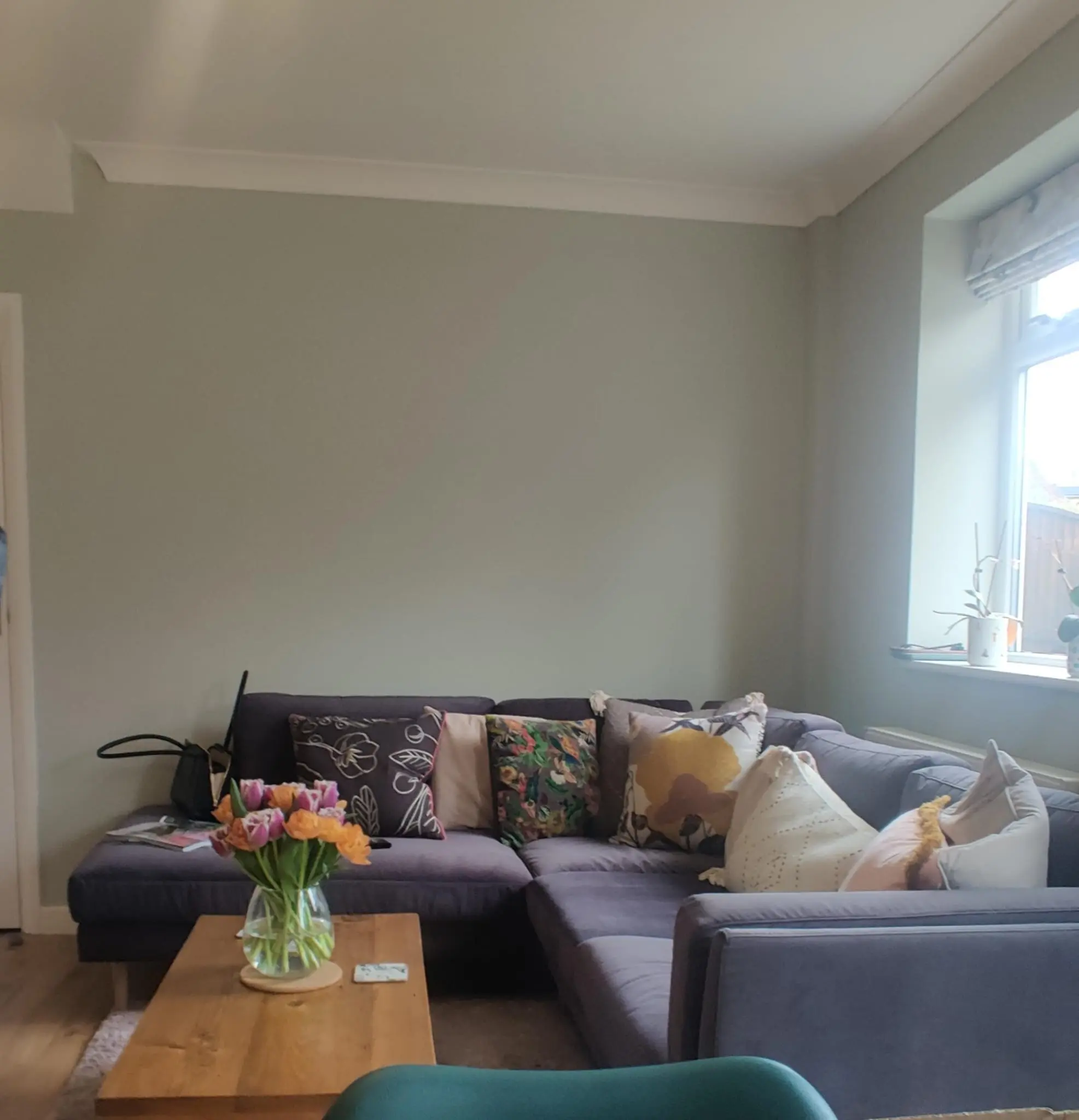 Grey left-hand corner sofa in aquaclean velvet, Rose and Grey