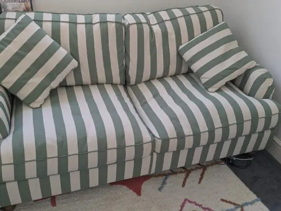Dunelm Green and White Striped Double Sofa Bed