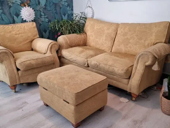 Gold/Yellow Sofa, Armchair and Storage Footstall