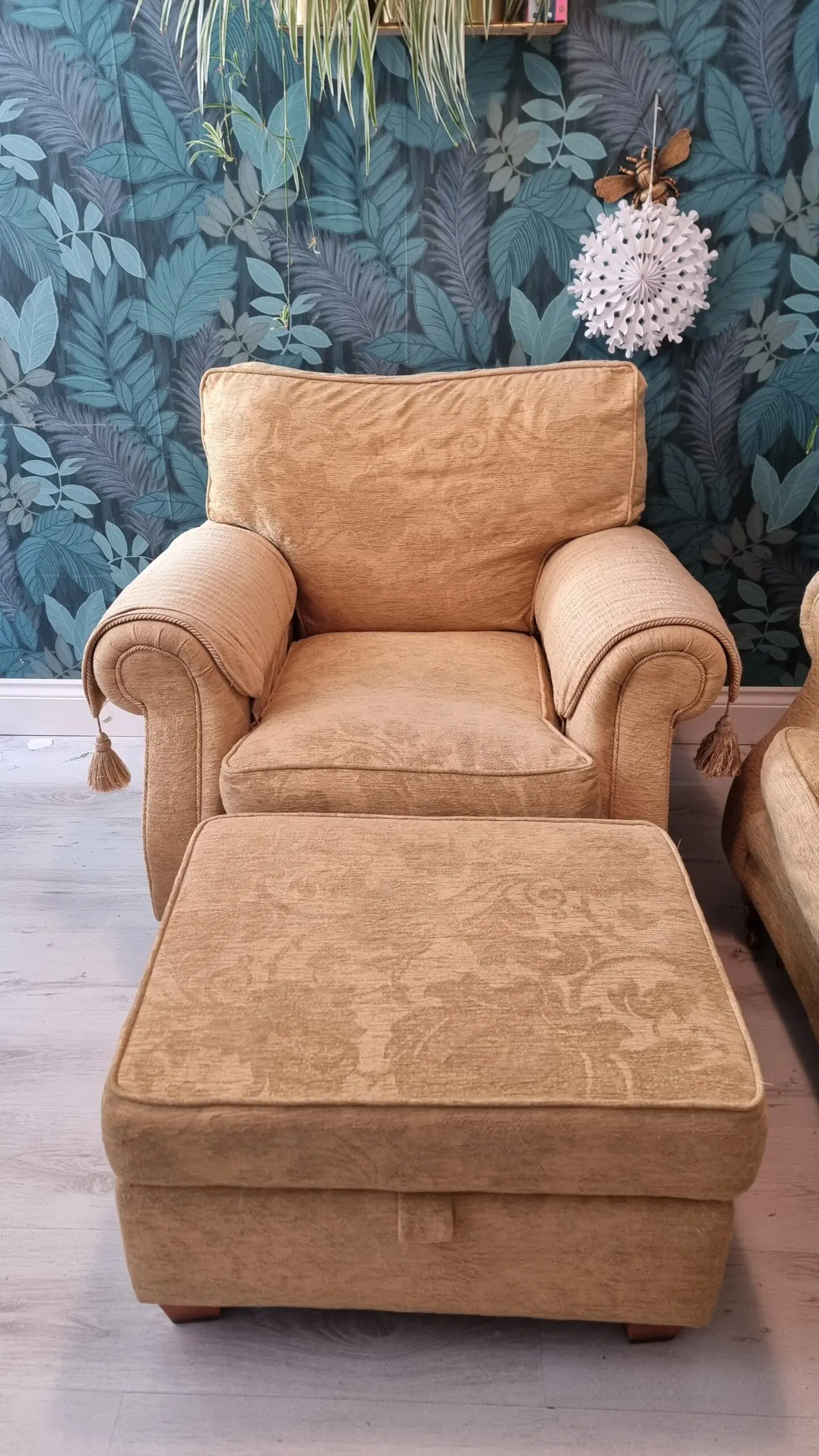 Gold/Yellow Sofa, Armchair and Storage Footstall