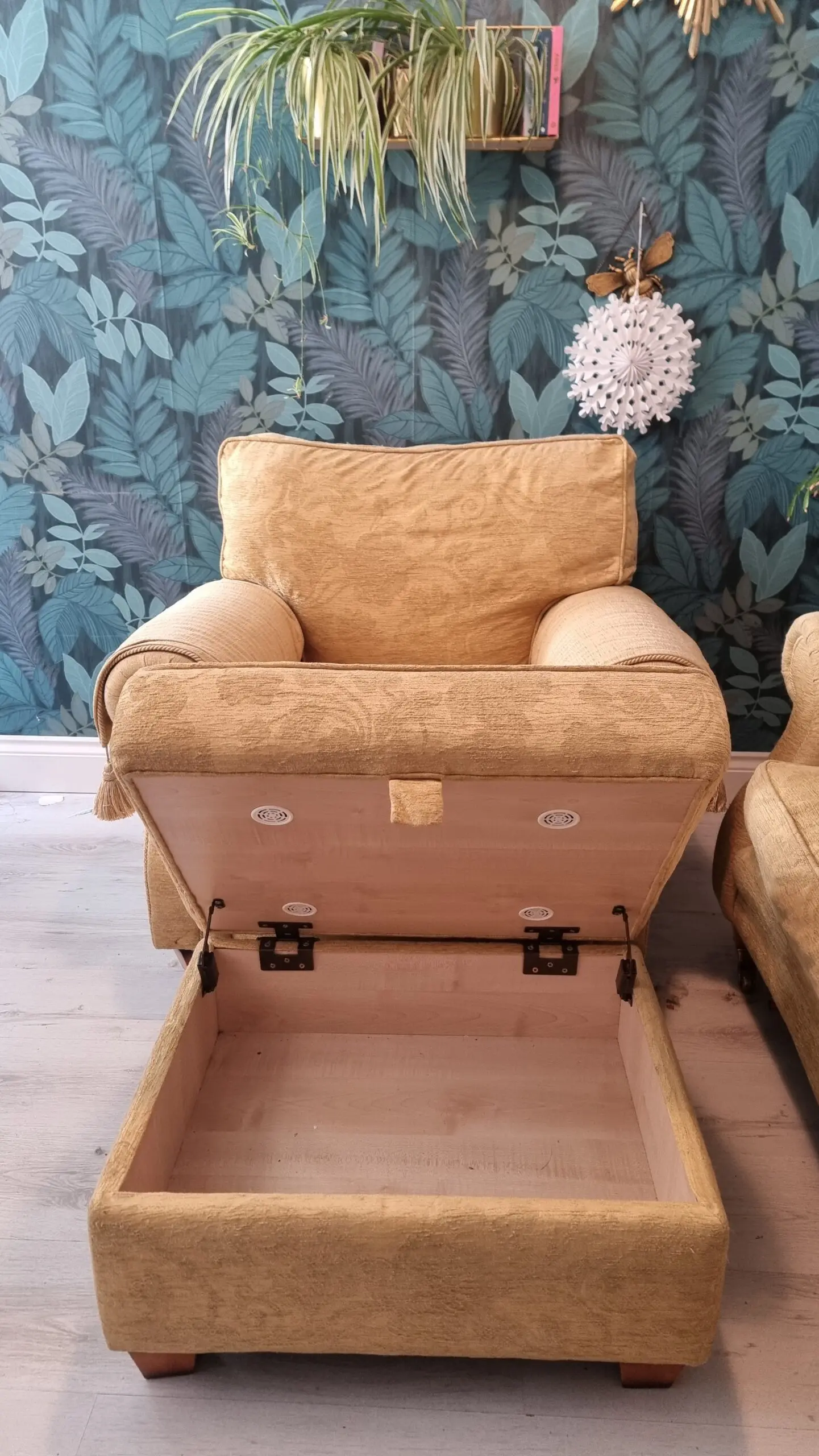 Gold/Yellow Sofa, Armchair and Storage Footstall