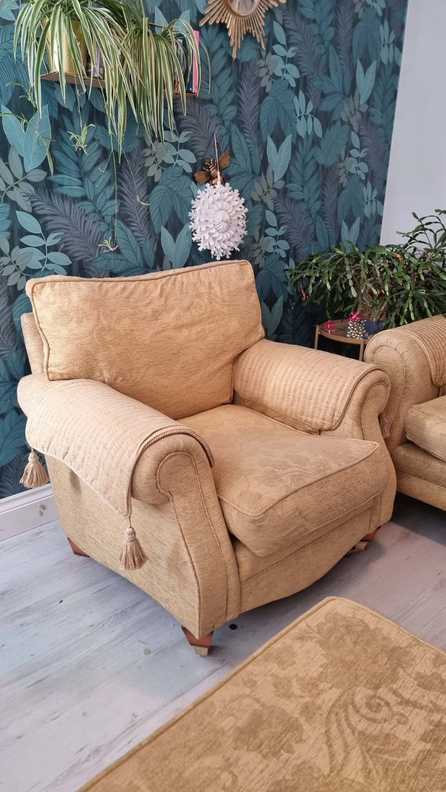 Gold/Yellow Sofa, Armchair and Storage Footstall