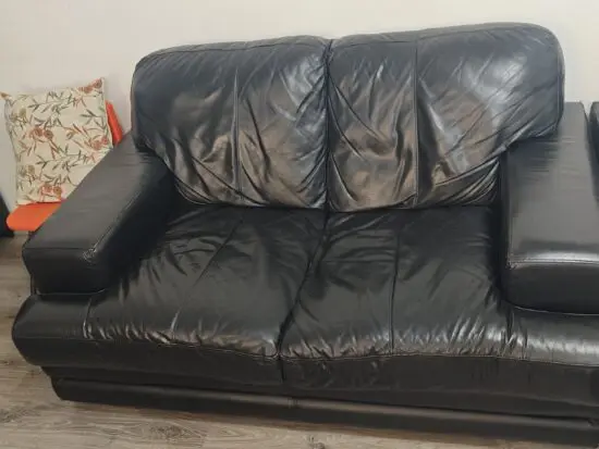 DFS Black Leather 2 Seater Sofa