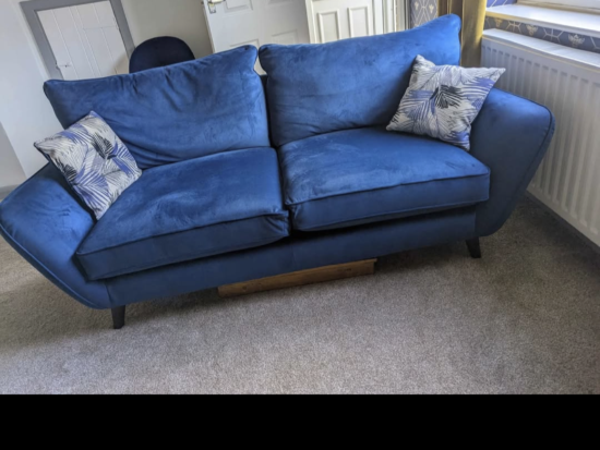 Velvet blue 3 seater sofa - oak furniture land