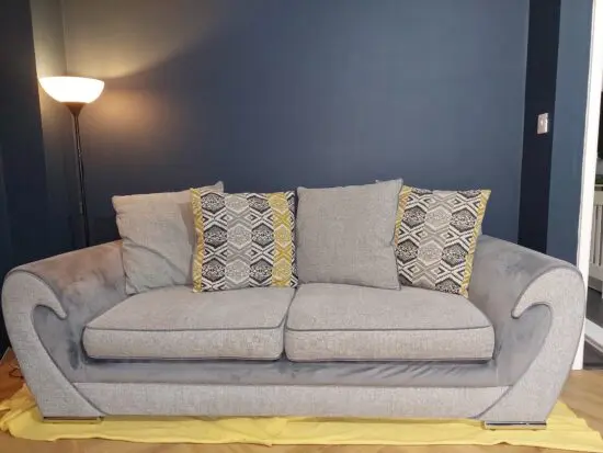 Grey SCS 3 Seater Sofa with scatter back cushions and matching Cuddle/Love Seat