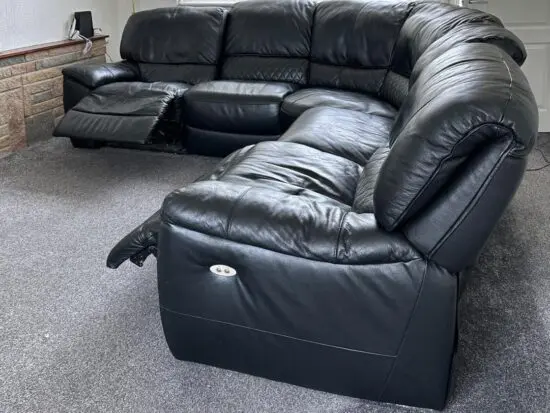 Black leather electric recliner sofa