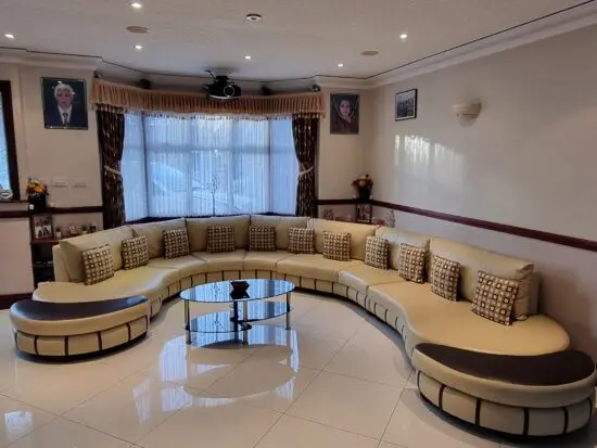 Bespoke Cream and Brown Bay Window 11 Seater Sofa + 2 Foot Stools