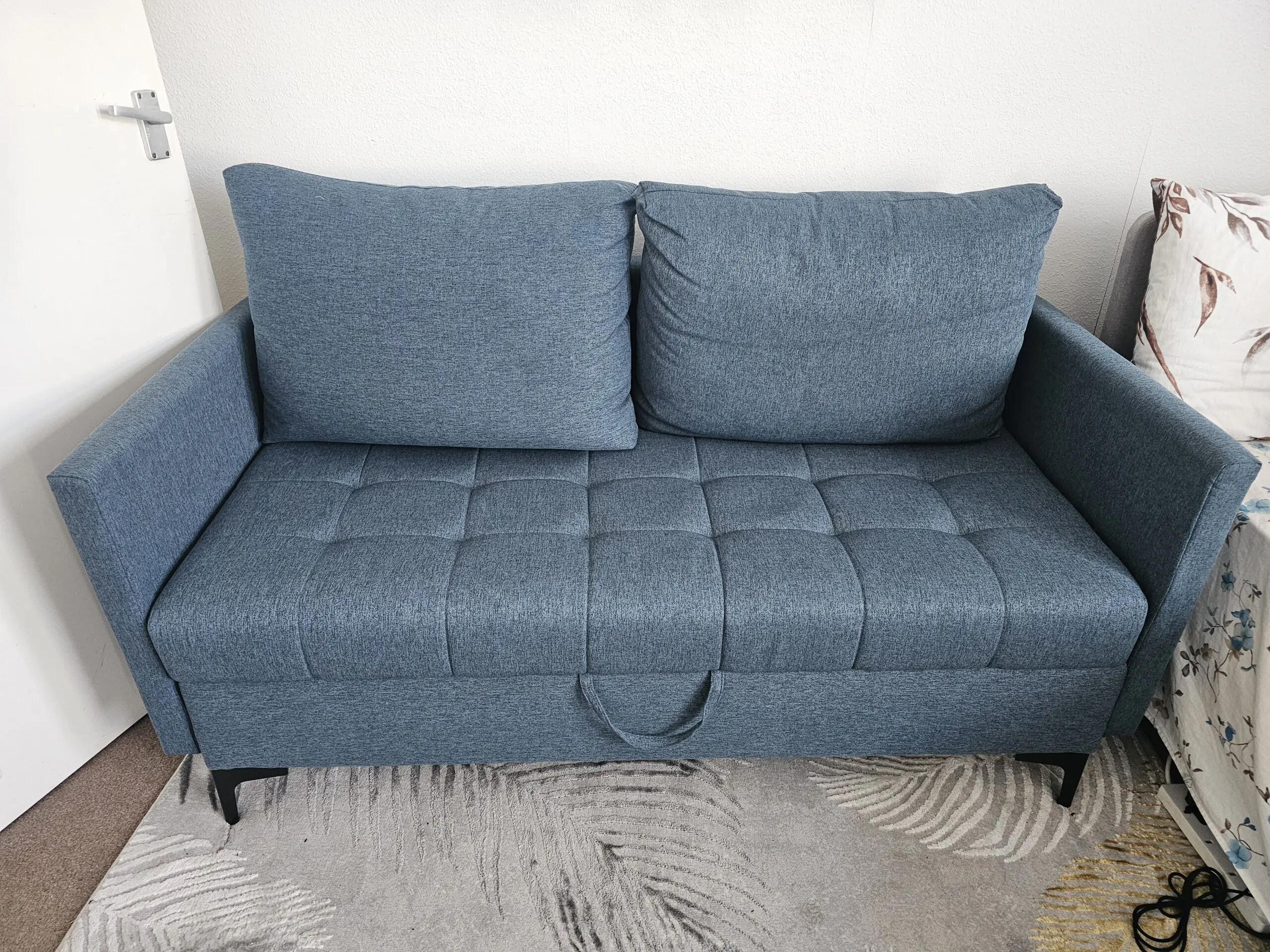Jasmine 2 Seater Linen Blue Sofa with Storage