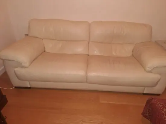 Sofology leather cream 3 seater sofa