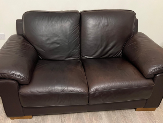 Furniture Village Waldorf Genuine Leather Sofa Set – 2 & 3 Seater, Dark Brown