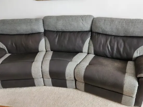 ScS Ralph 4-seater curved power recliner sofa in grey and black fabric and leather