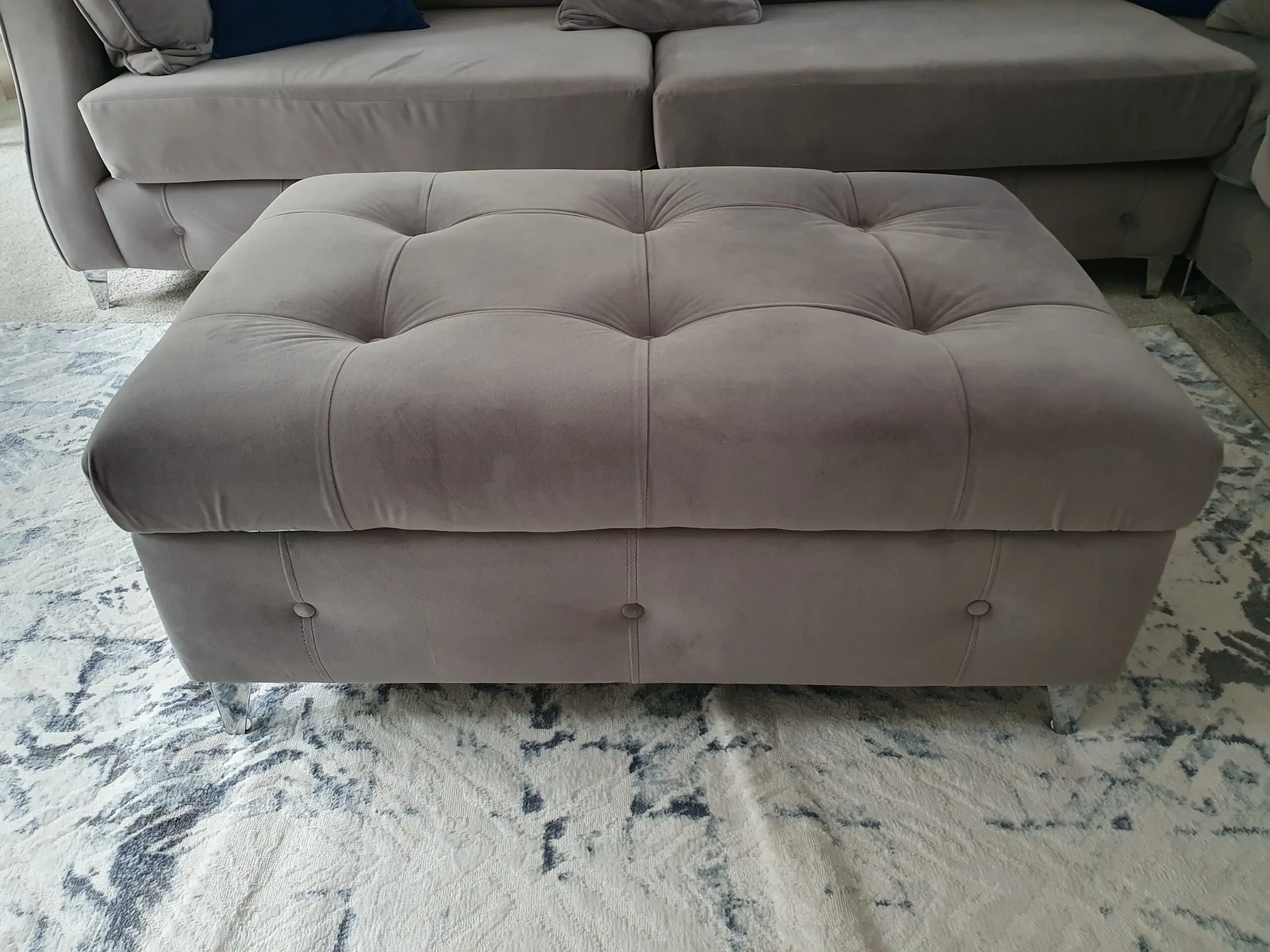 XL 7 Seater Corner Sofa Suite + Pouffe, Mink Grey, Suede Velvet (cost 4k new