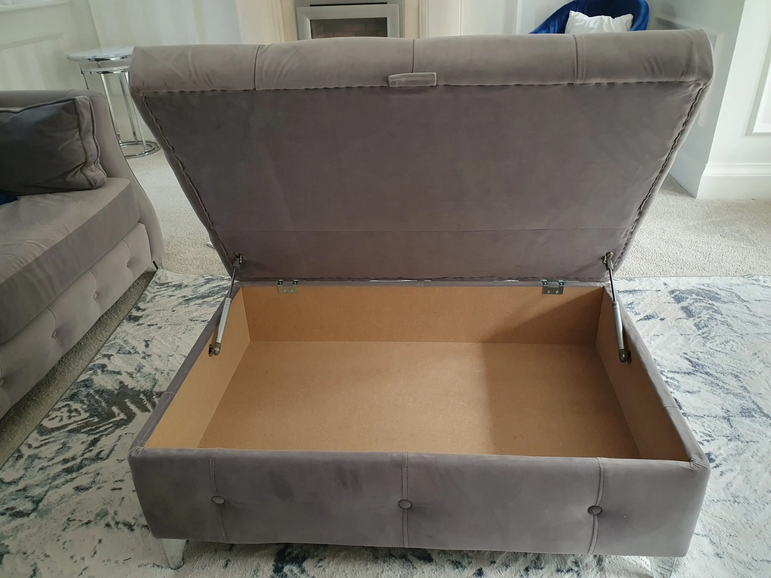 XL 7 Seater Corner Sofa Suite + Pouffe, Mink Grey, Suede Velvet (cost 4k new