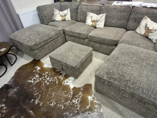 Furniture village U shaped sofa, chair & storage footstool