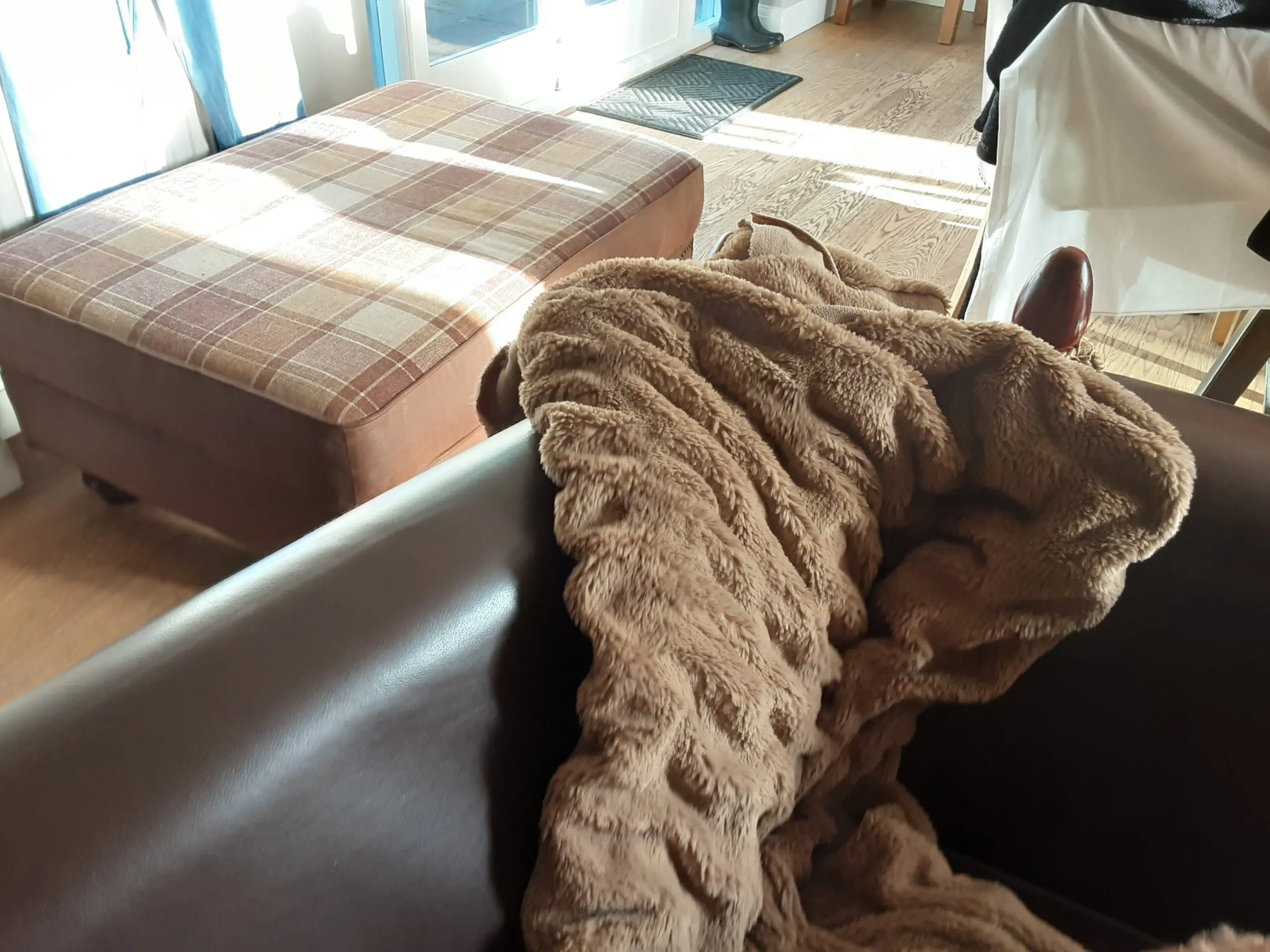 A PAIR OF LARGE LAURA ASHLEY LEATHER SOFAS in BROWN