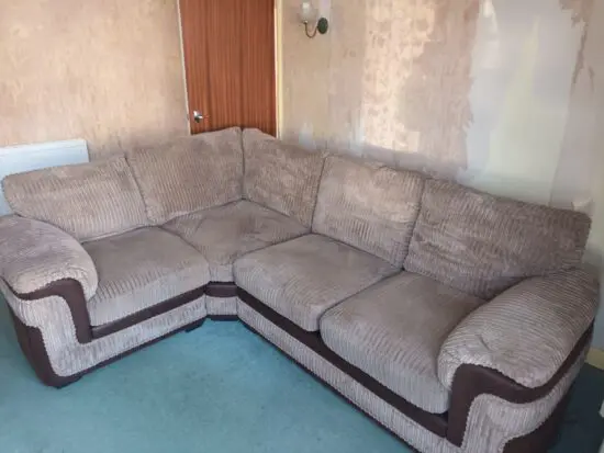 Brown cord and faux-leather corner unit