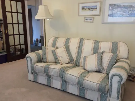 Classic Cream Striped Sofa Set with Storage Footstool