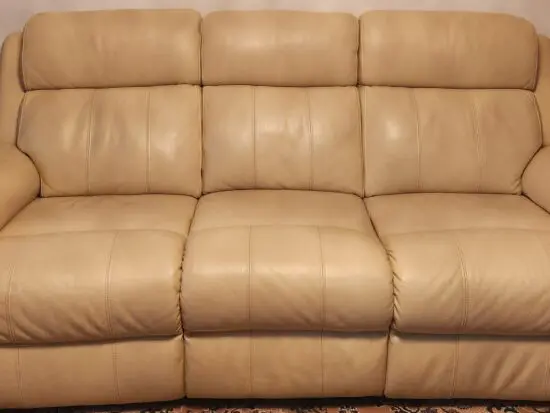 Beige Leather 3 seater with 1 chair Recliner Sofas