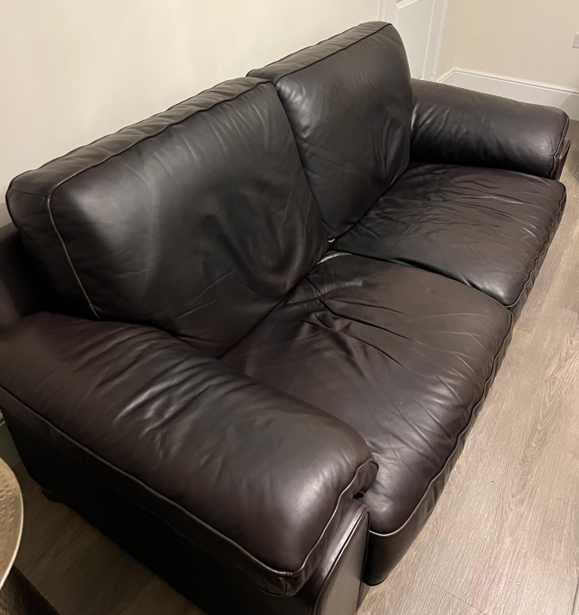 Furniture Village Waldorf Genuine Leather Sofa Set – 2 & 3 Seater, Dark Brown