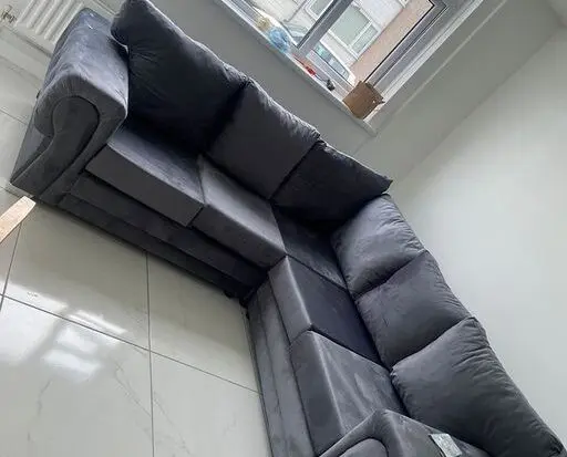 Grey Plush Velvet Verona 5 Seater Corner Sofa - Brand New