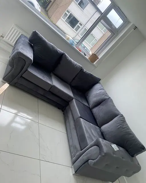 Grey Plush Velvet Verona 5 Seater Corner Sofa - Brand New