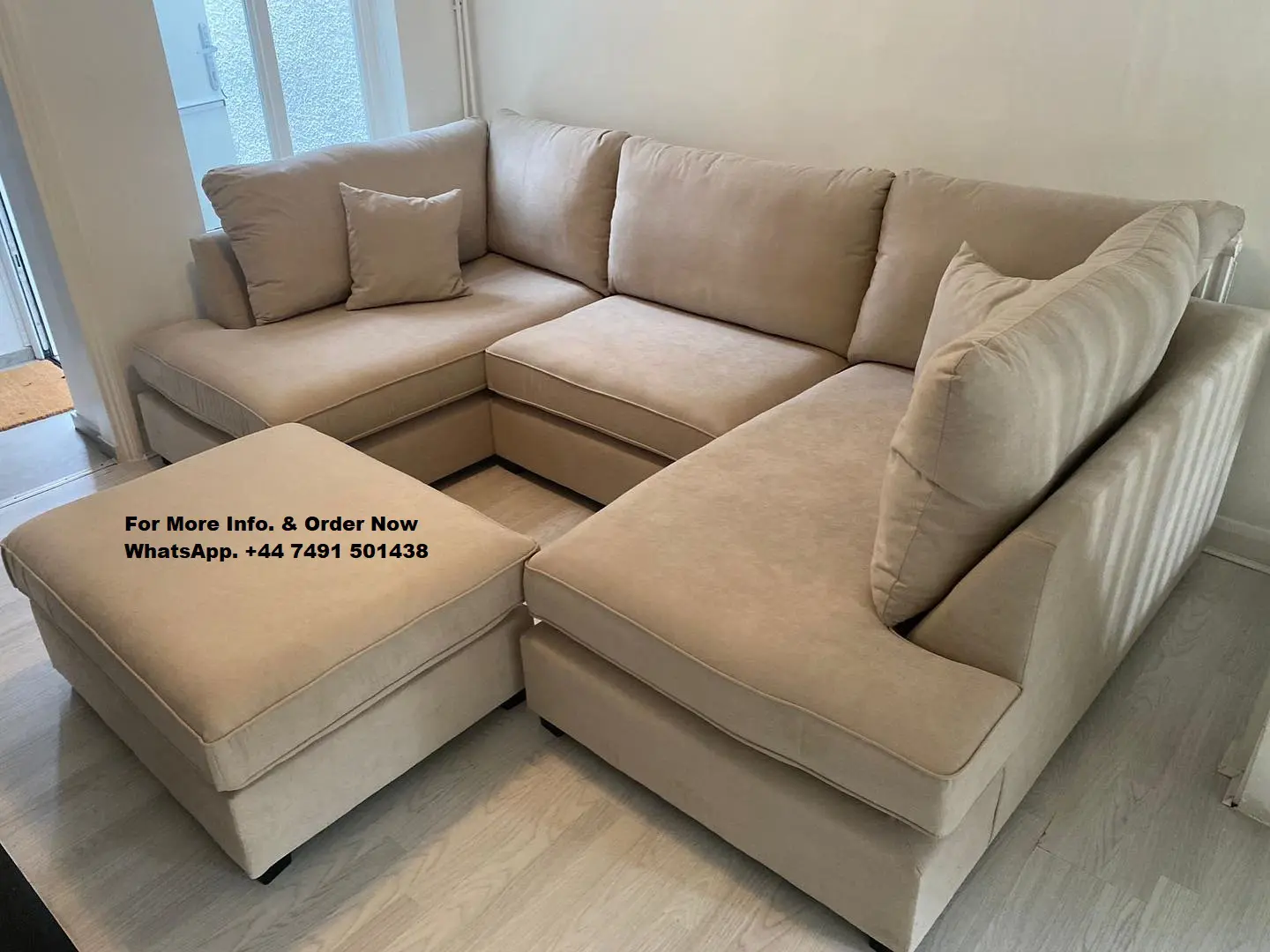 Beige Cinema U-Shaped High Back Sofa For Sale