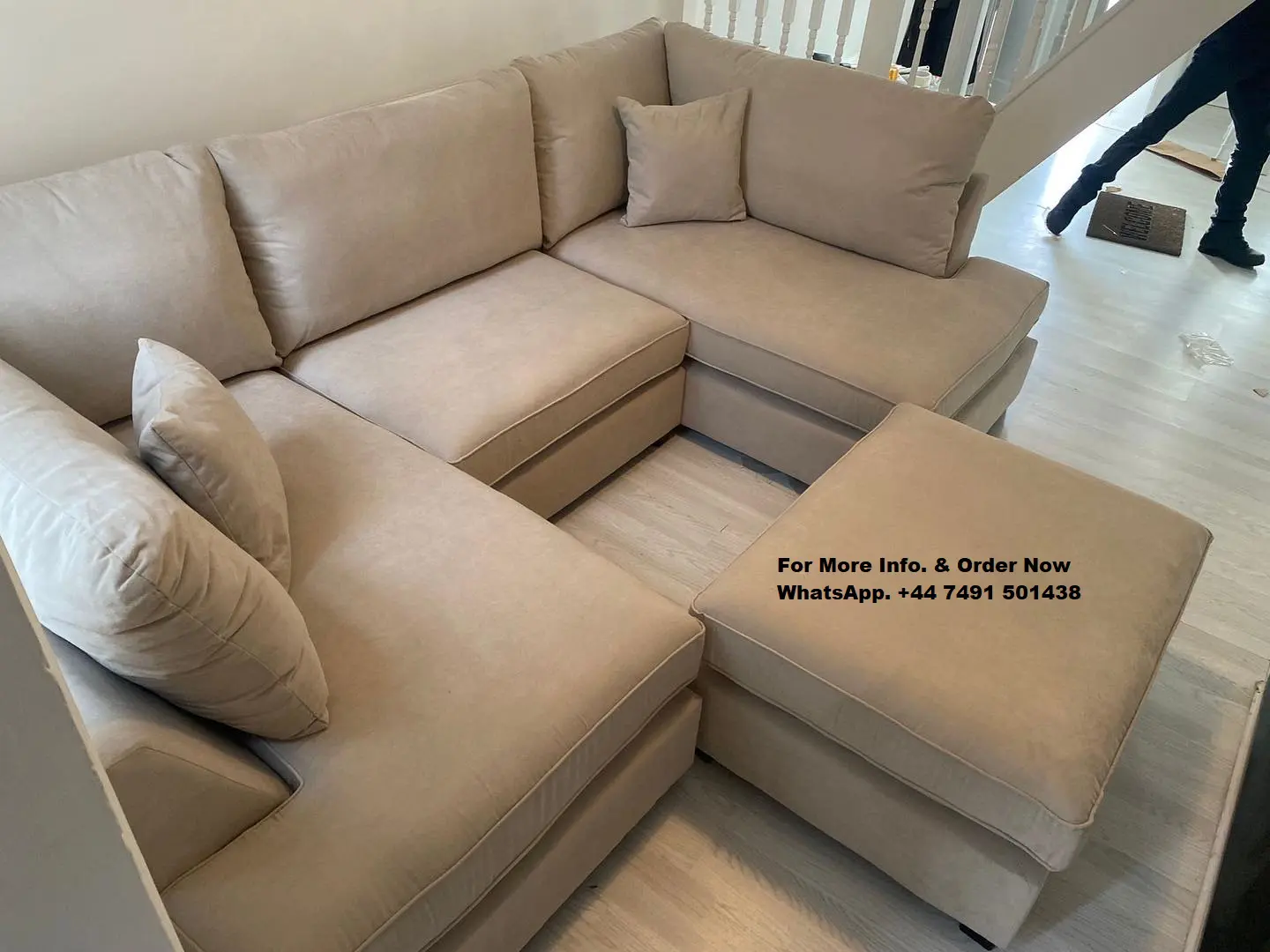 Beige Cinema U-Shaped High Back Sofa For Sale