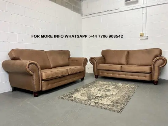 DFS Oakland Brown Leather 3x Seater Sofa & 2x Seater Sofa